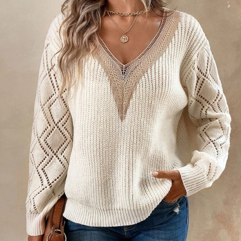Women's V-Neck Long Sleeve Knitted Sweater