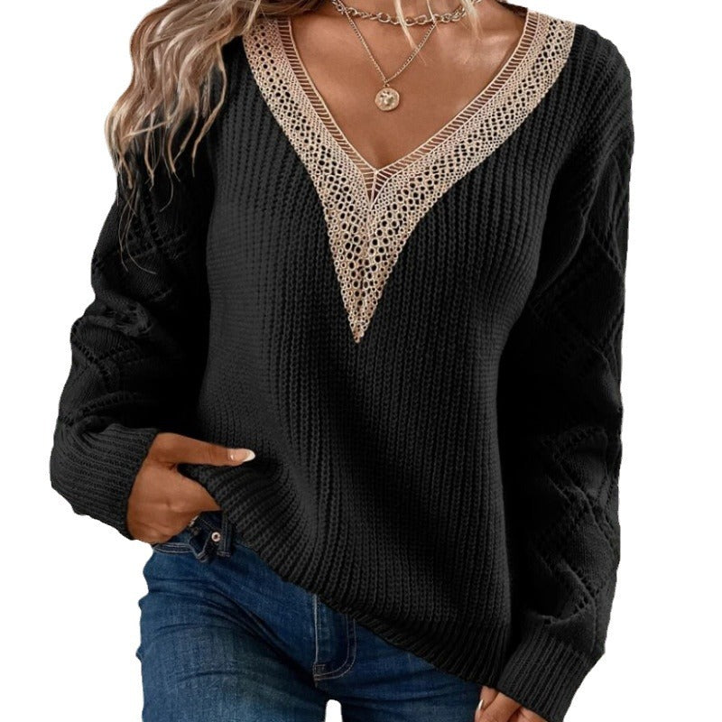 Women's V-Neck Long Sleeve Knitted Sweater