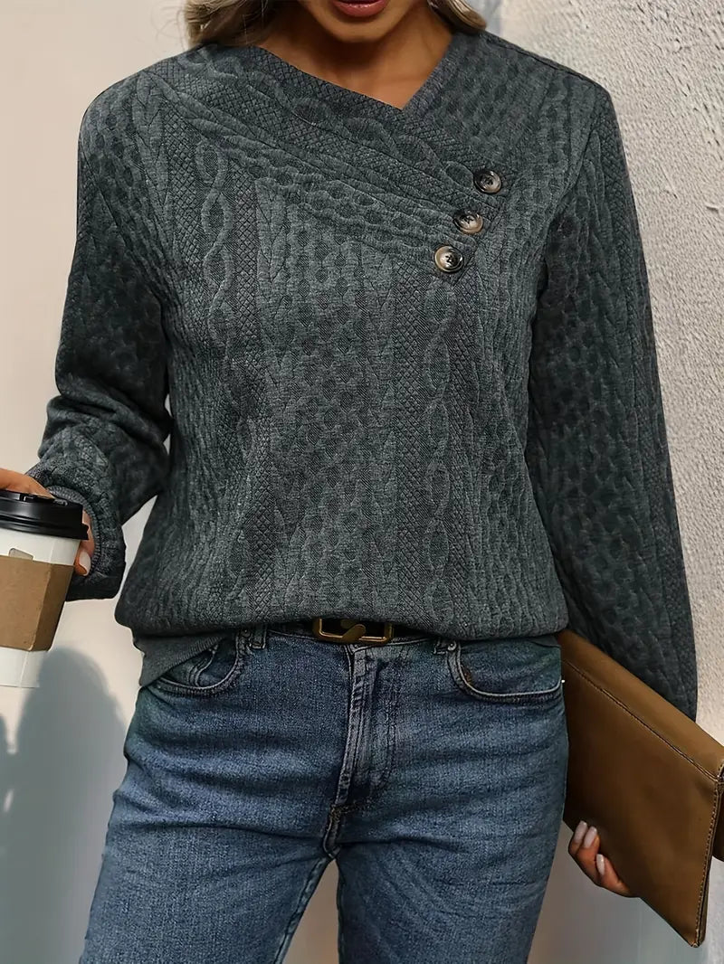 Casual Long Sleeve Sweater with Asymmetrical Shoulder